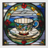 Faux gebrandschilderd theekopje & schotel raamsticker (Vel)