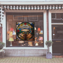 Faux gebrandschilderd theekopje & schotel raamsticker