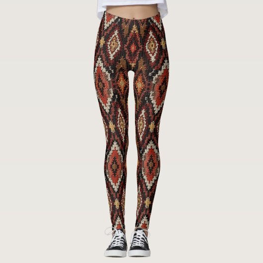 Faux gebreide Aztec tegelpatroon Leggings (Voorkant)