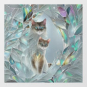 Faux gebroken glas twee katten gluren uit raamsticker (Vel)