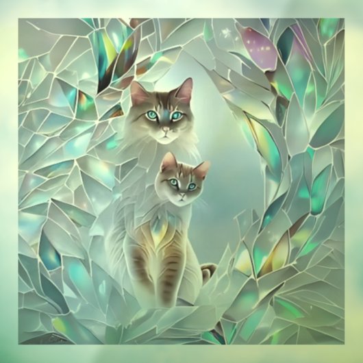 Faux gebroken glas twee katten gluren uit raamsticker (Vel 3)