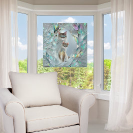 Faux gebroken glas twee katten gluren uit raamsticker