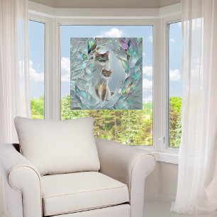 Faux gebroken glas twee katten gluren uit raamsticker