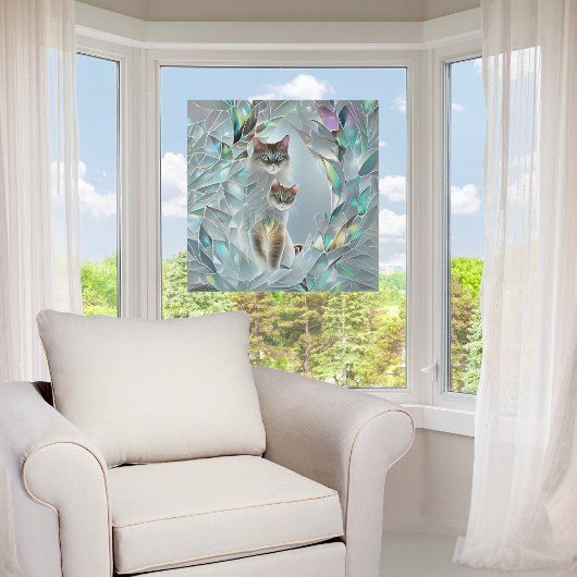 Faux gebroken glas twee katten gluren uit raamsticker