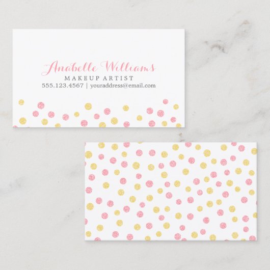 Faux Geel en Roze Glitter Confetti Stippen Visitekaartje (Voorkant / Achterkant)
