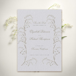 Faux gegraveerd Lily Valley Ivory formele bruiloft Save The Date