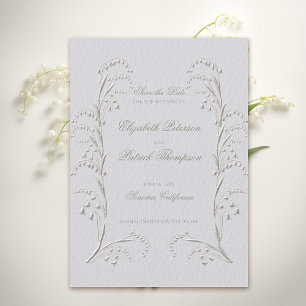 Faux gegraveerd Lily Valley Ivory formele bruiloft Save The Date