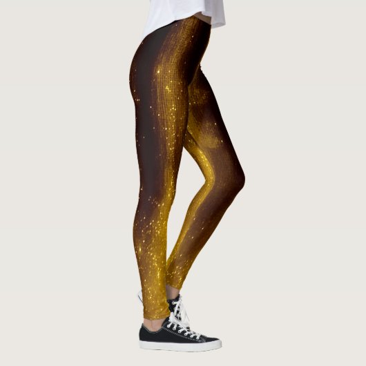 Faux gekleurd goud en glitter op zwart leggings (Rechts)