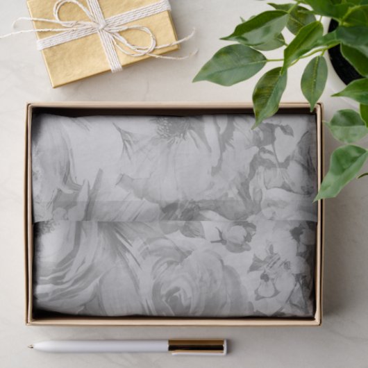 Faux-gekleurde Floral | Zwart-wit Tissuepapier (Geschenk)