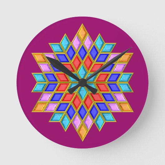 Faux Gemstone Star Quilt Ronde Klok (Voorkant)