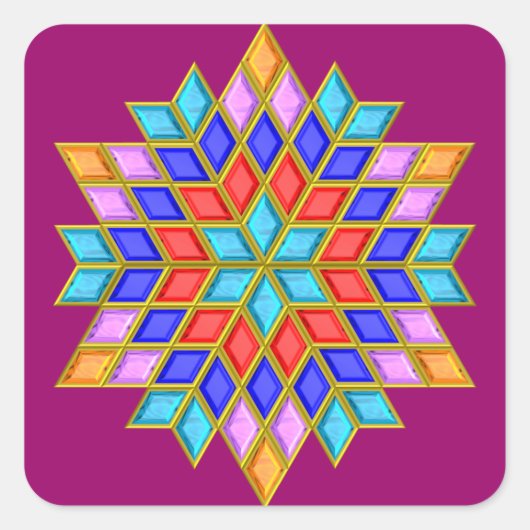 Faux Gemstone Star Quilt Vierkante Sticker (Voorkant)