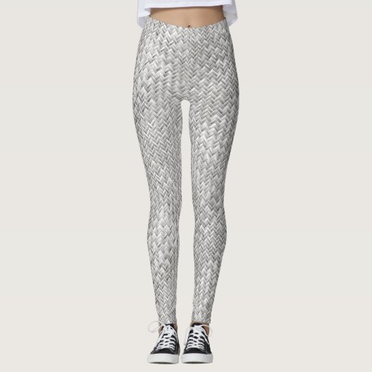 Faux Geometric Basket Weave Pattern - Silver/Grey Leggings (Voorkant)
