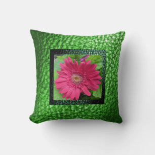 Faux Gerbera roze ventiel/metallisch Limoen design Kussen