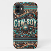 Faux Gereedgemaakte lederen Turquoise bruine cowbo Case-Mate iPhone Case (Achterkant)