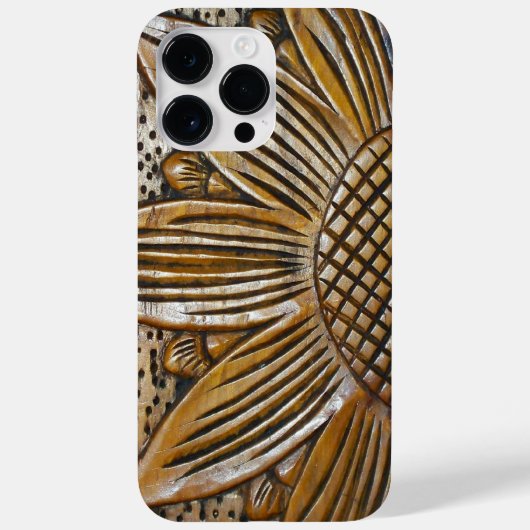 Faux Gesneden Houten Textuur Zonnebloem Carving Case-Mate iPhone Case (Achterkant)