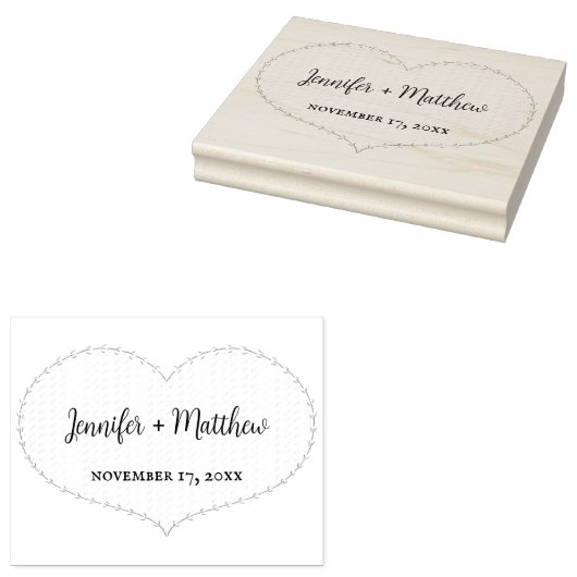 Faux gestikte boho hart gepersonaliseerde bruiloft rubberstempel (Gestempeld)