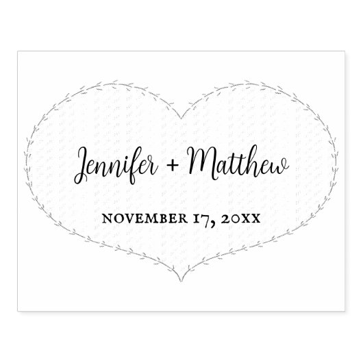 Faux gestikte boho hart gepersonaliseerde bruiloft rubberstempel (Afrduk)