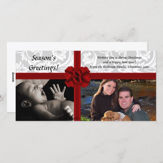 Faux Gift Bow, 2-Foto Kerstkaart (Voorkant / Achterkant)