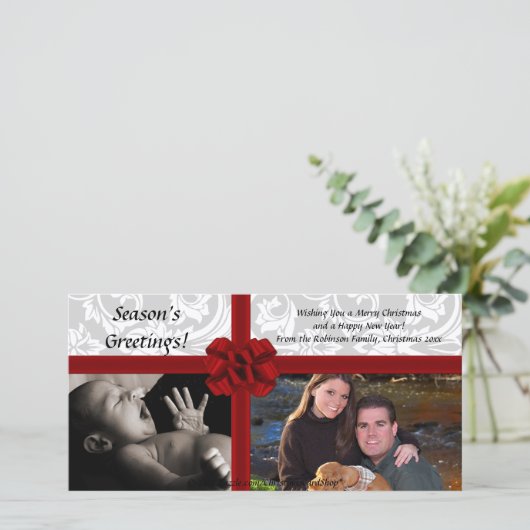 Faux Gift Bow, 2-Foto Kerstkaart (Staand voorkant)