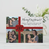 Faux Gift Box Bow, 3-fotokerstkaart Feestdagenkaart (Staand voorkant)