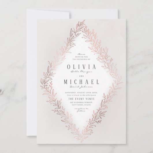 Faux gilded roos gold botanical elegant bruiloft kaart (Voorkant)