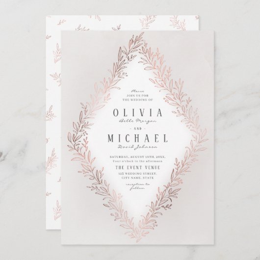 Faux gilded roos gold botanical elegant bruiloft kaart (Voorkant / Achterkant)