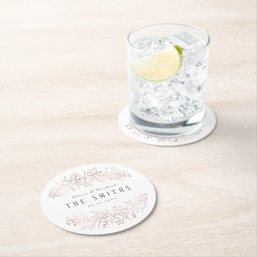 Faux gilded roos gold botanical elegant bruiloft ronde kartonnen onderzetter (Insitu)