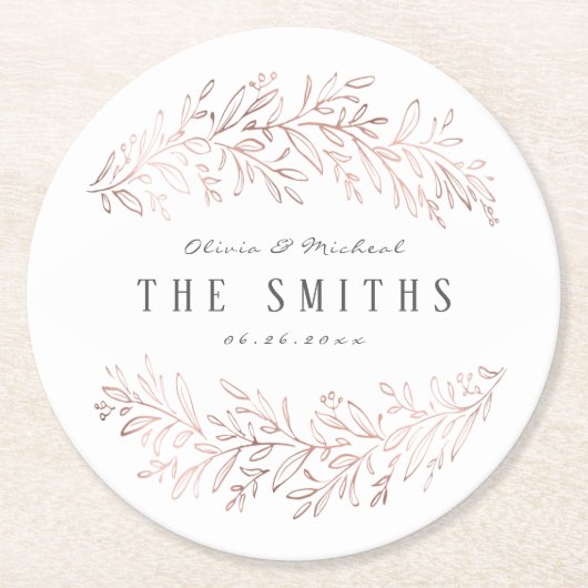 Faux gilded roos gold botanical elegant bruiloft ronde kartonnen onderzetter (Voorkant)