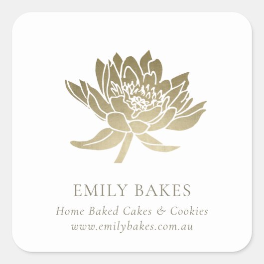 FAUX GLAM GOLD LOTUS FLORAL BUSINESS PROFESSIONAL VIERKANTE STICKER (Voorkant)
