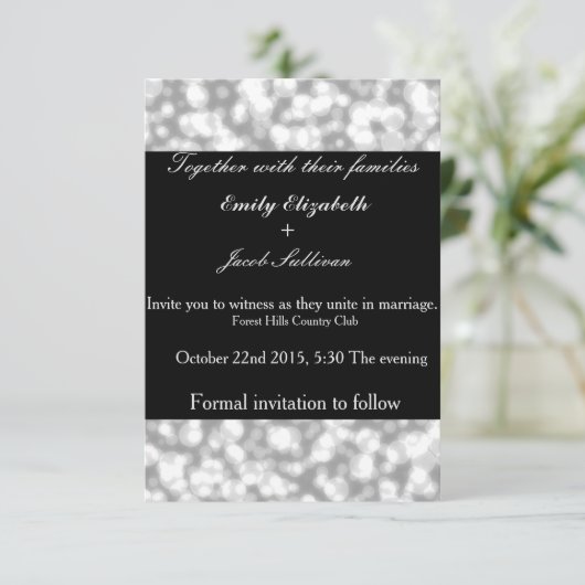 Faux Glamours Elegant Wedding Silver Lights Save The Date (Staand voorkant)