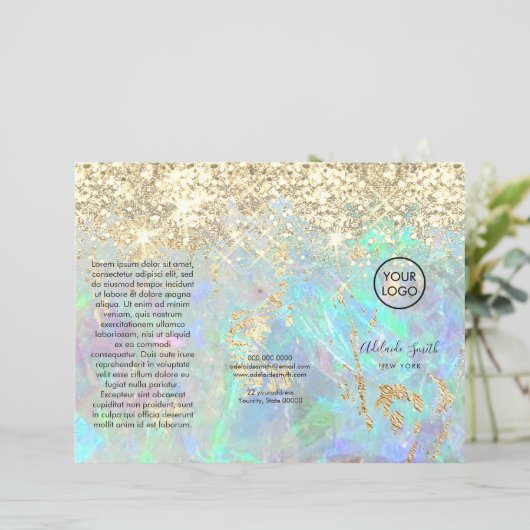 faux glanzend glitter opal trifold brochure (Staand voorkant)