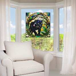 Faux Glas in lood Black Panther Raamsticker