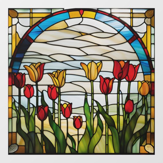 Faux Glas in lood bloeiende tulpentuin Raamsticker (Vel)