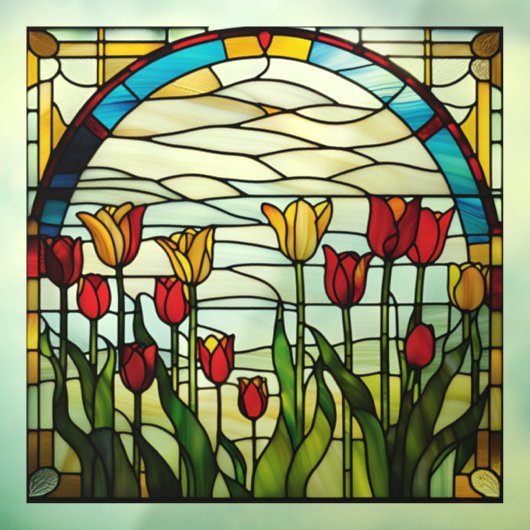 Faux Glas in lood bloeiende tulpentuin Raamsticker (Vel 3)