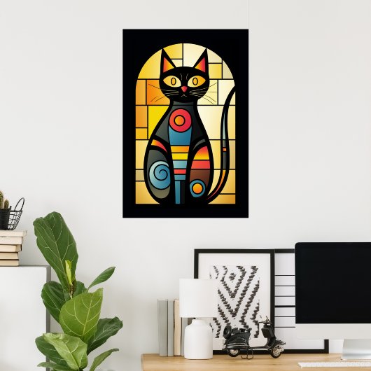 Faux Glas in lood Cat Poster (Thuiskantoor)