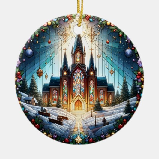 Faux Glas in lood Church Kerst Ornament (Voorkant)