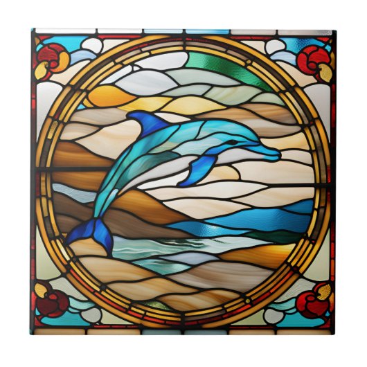 Faux Glas in lood Dolphin Tegeltje (Voorkant)