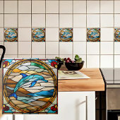 Faux Glas in lood Dolphin Tegeltje