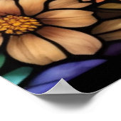 Faux Glas in lood Dragon met Flowers Poster (Hoek)