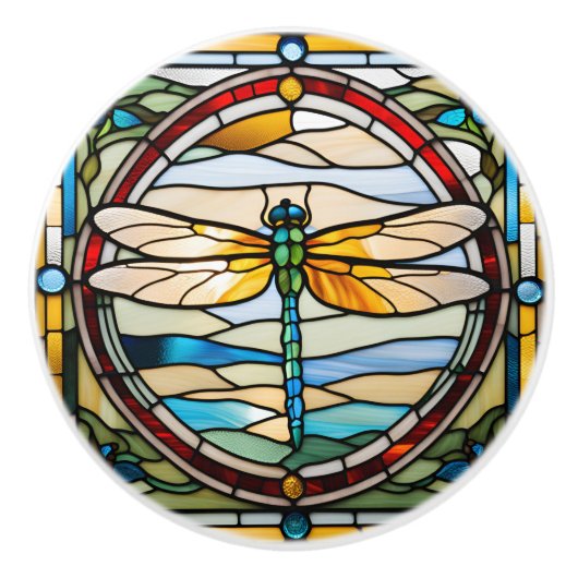 Faux Glas in lood Dragonfly Keramische Knop (Voorkant)