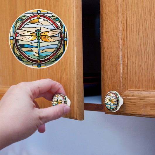 Faux Glas in lood Dragonfly Keramische Knop