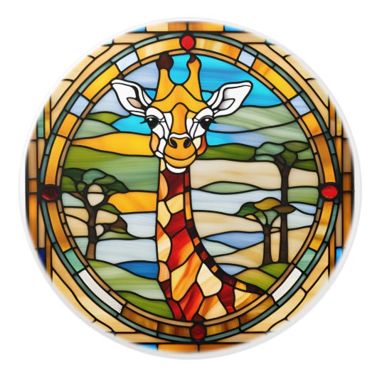 Faux Glas in lood Giraffe Keramische Knop (Voorkant)