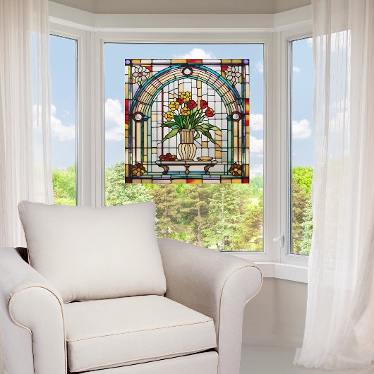 Faux Glas in lood in een vaas Raamsticker