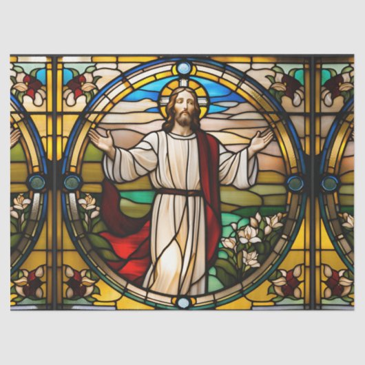 Faux Glas in lood Jesus met armen uit Decoupage Tissuepapier (Voorkant)