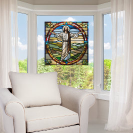 Faux Glas in lood Jesus met wijd open armen Raamsticker
