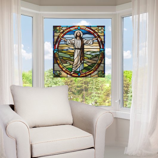 Faux Glas in lood Jesus met wijd open armen Raamsticker