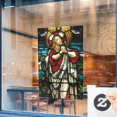 Faux-Glas in lood Jezus bidt in de wilde natuur Raamsticker (Cafe Raam)