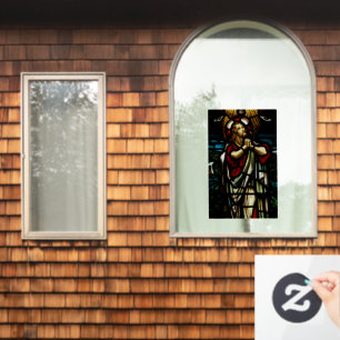 Faux-Glas in lood Jezus bidt in de wilde natuur Raamsticker