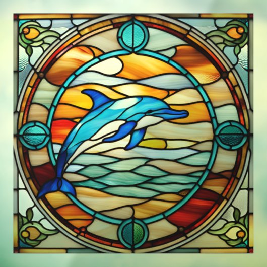 Faux Glas in lood Jumping Dolphin Raamsticker (Vel 3)