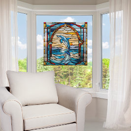 Faux Glas in lood Jumping Dolphin Raamsticker